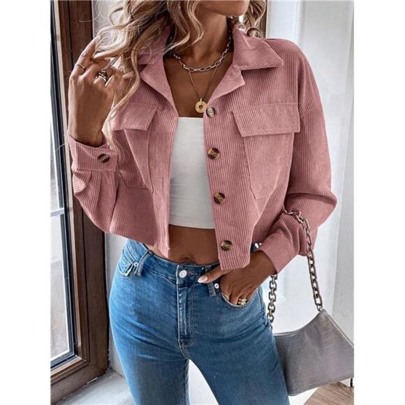 Spring/Summer Casual Solid Color Corduroy Cropped Jacket - Picture 1 of 6
